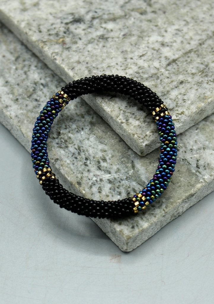 Glaskralen armband - zwart en meerkleurig - RB319, Overige materialen, Overige kleuren, Verzenden, Nieuw