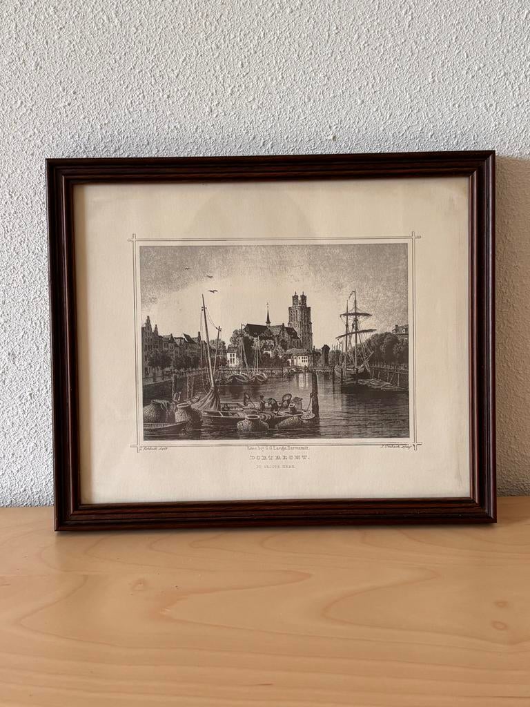 Antieke Gravure Dordrecht: De Grote Kerk - Landschap, Antiek en Kunst, Kunst | Etsen en Gravures, 1800 - 1899, Stadsgezicht, Ophalen of Verzenden