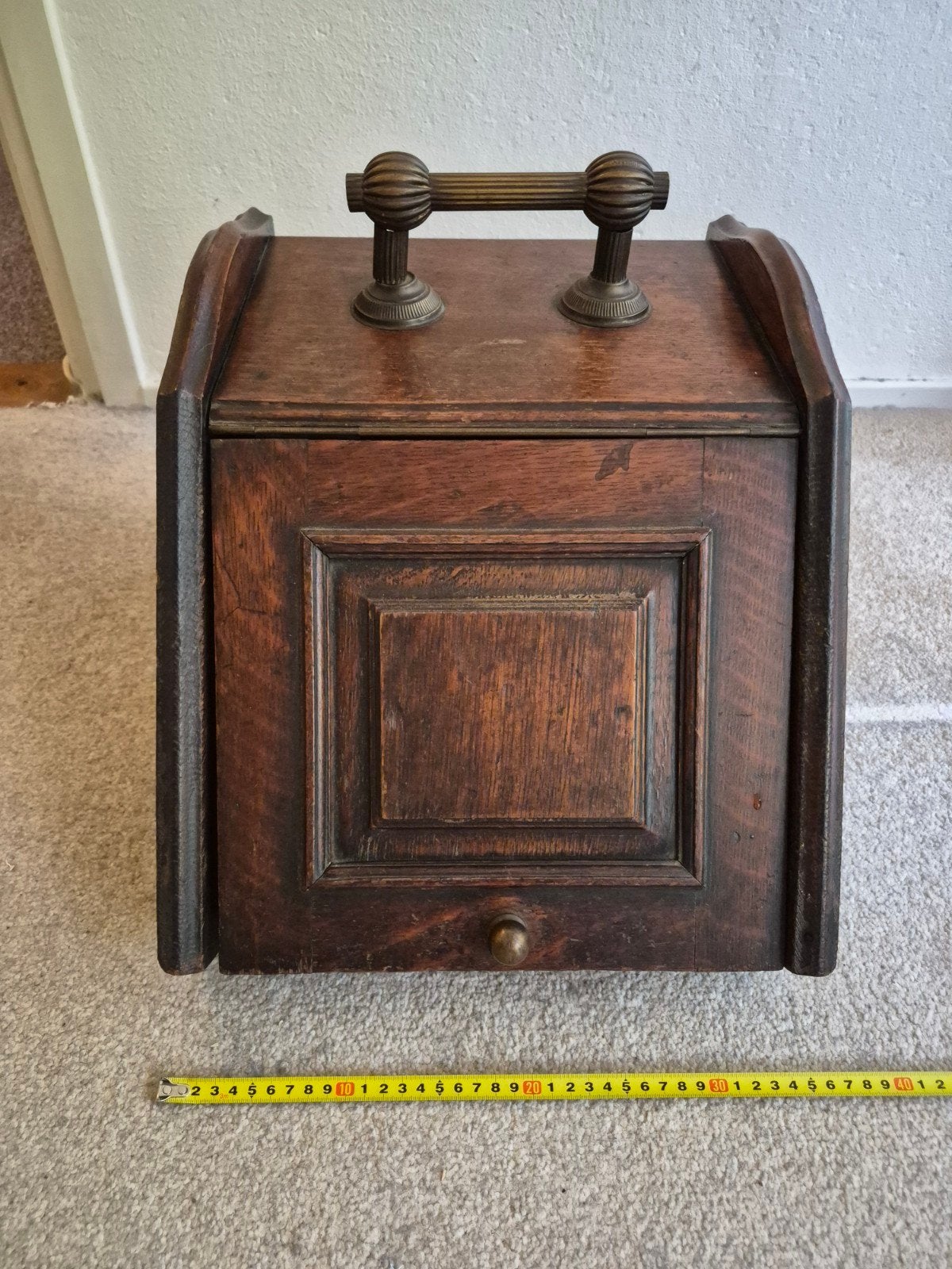 Antieke Houten Kolenkit met Messing Handvat, Ophalen