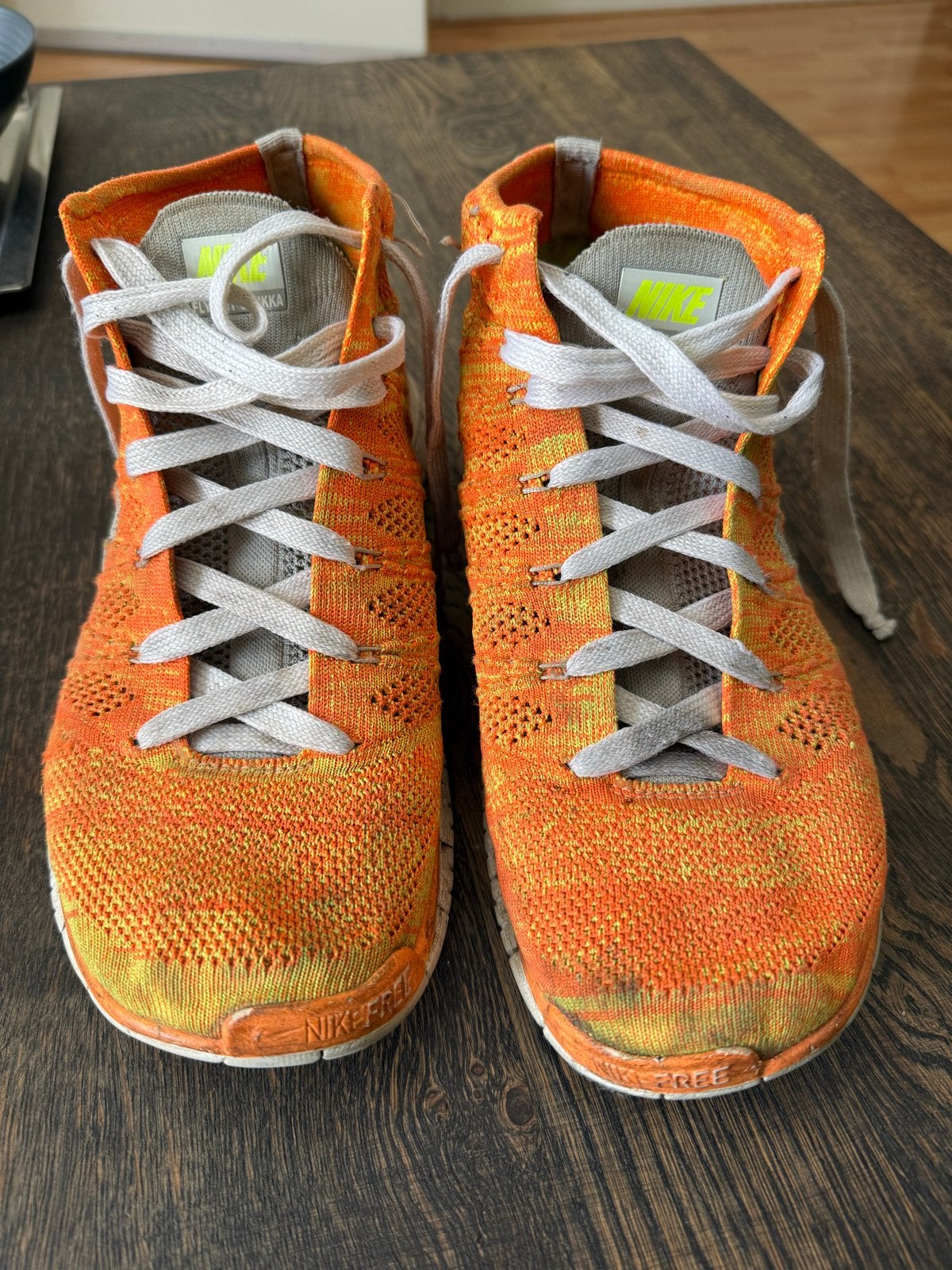 Nike Free Run Flyknit Oranje Maat 44, Ophalen of Verzenden, Gedragen, Overige kleuren, Sneakers of Gympen