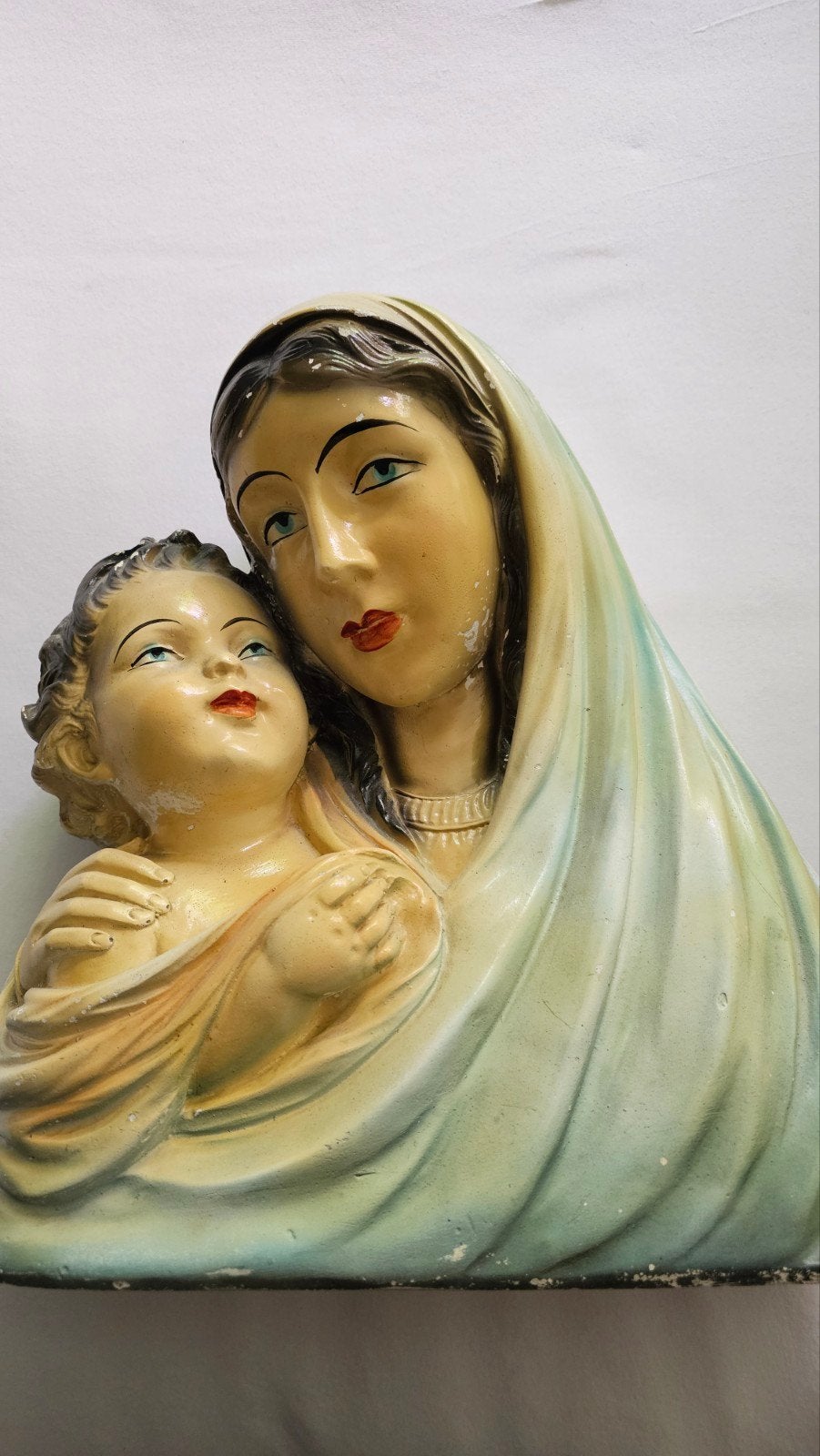Vintage Gipsen Beeld Maria met Kind - Religieuze Kunst, Ophalen of Verzenden