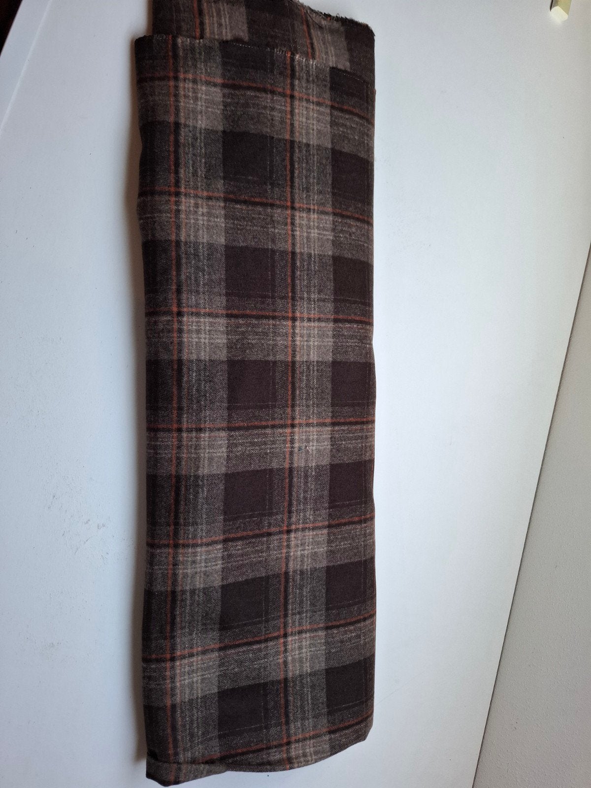 Bruin, Camel, oranje blok patroon. wollen stof., Ophalen, Wol, Bruin, 120 cm of meer