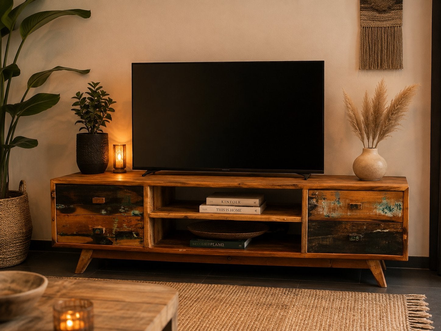 Robuuste TV-kast van sloophout - 160cm - Daanhout design, Ophalen, Gebruikt, 150 tot 200 cm, Minder dan 100 cm