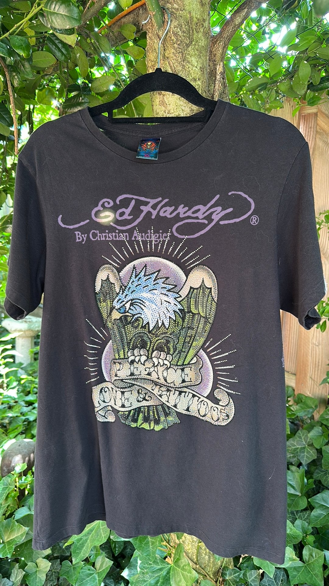 Vintage Ed Hardy t-shirt Christian Audigier, Zwart, Maat 46/48 (XL) of groter, Ophalen of Verzenden, Korte mouw