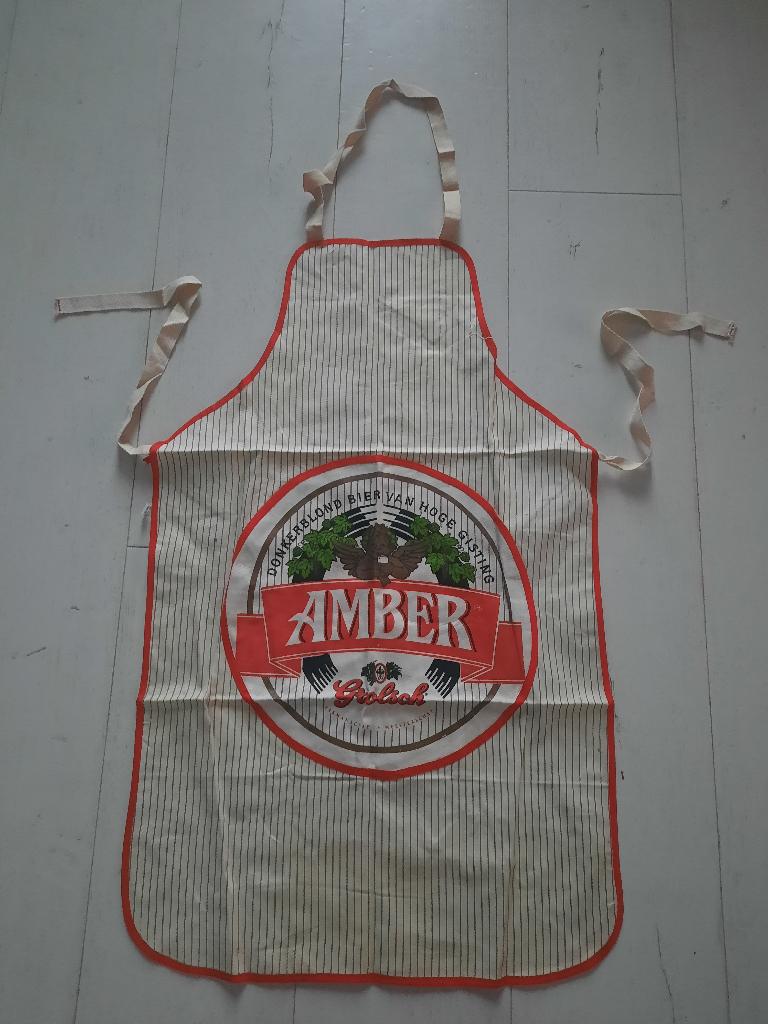 Te koop: Grolsch Amber keukenschort, cadeau vaderdag, Ophalen of Verzenden, Zo goed als nieuw, Overige typen, Grolsch