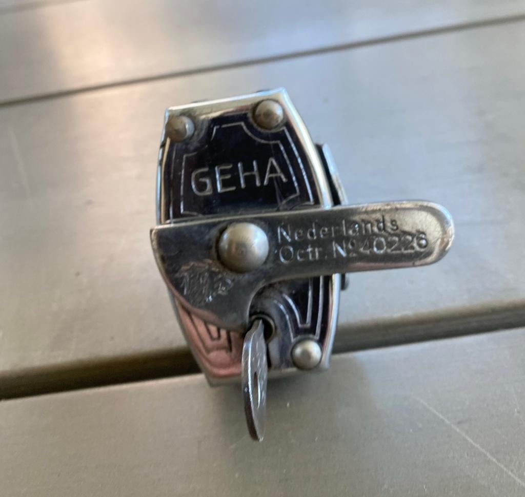 Geha antiek fietsslot. 50,- Jaren 30 zeldzaam, Verzenden, Zo goed als nieuw, Overige fietssloten