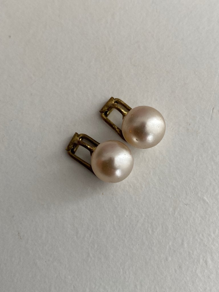 Vintage Ges Gesch Oorbellen clips met parel, Ophalen of Verzenden, Zo goed als nieuw, Wit, Overige materialen