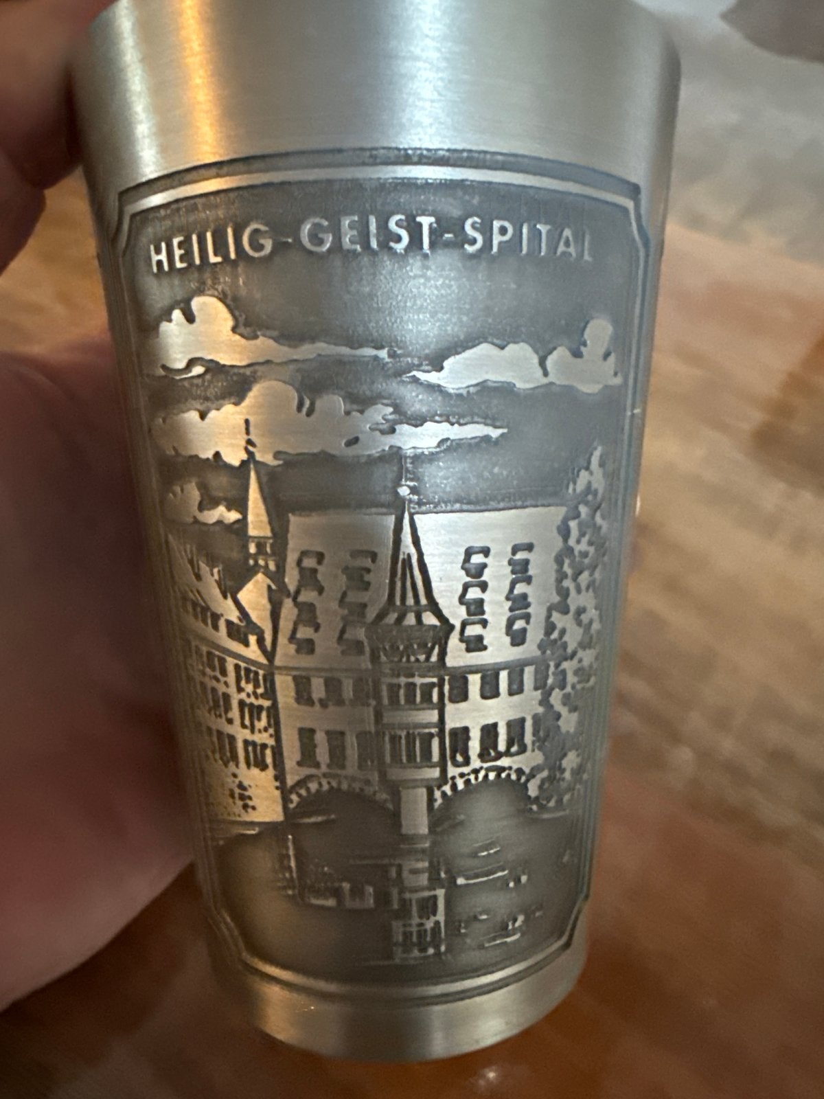 Vintage Tinnen 2 Bekers met Duitse Stadsgezichten, Antiek en Kunst, Ophalen of Verzenden