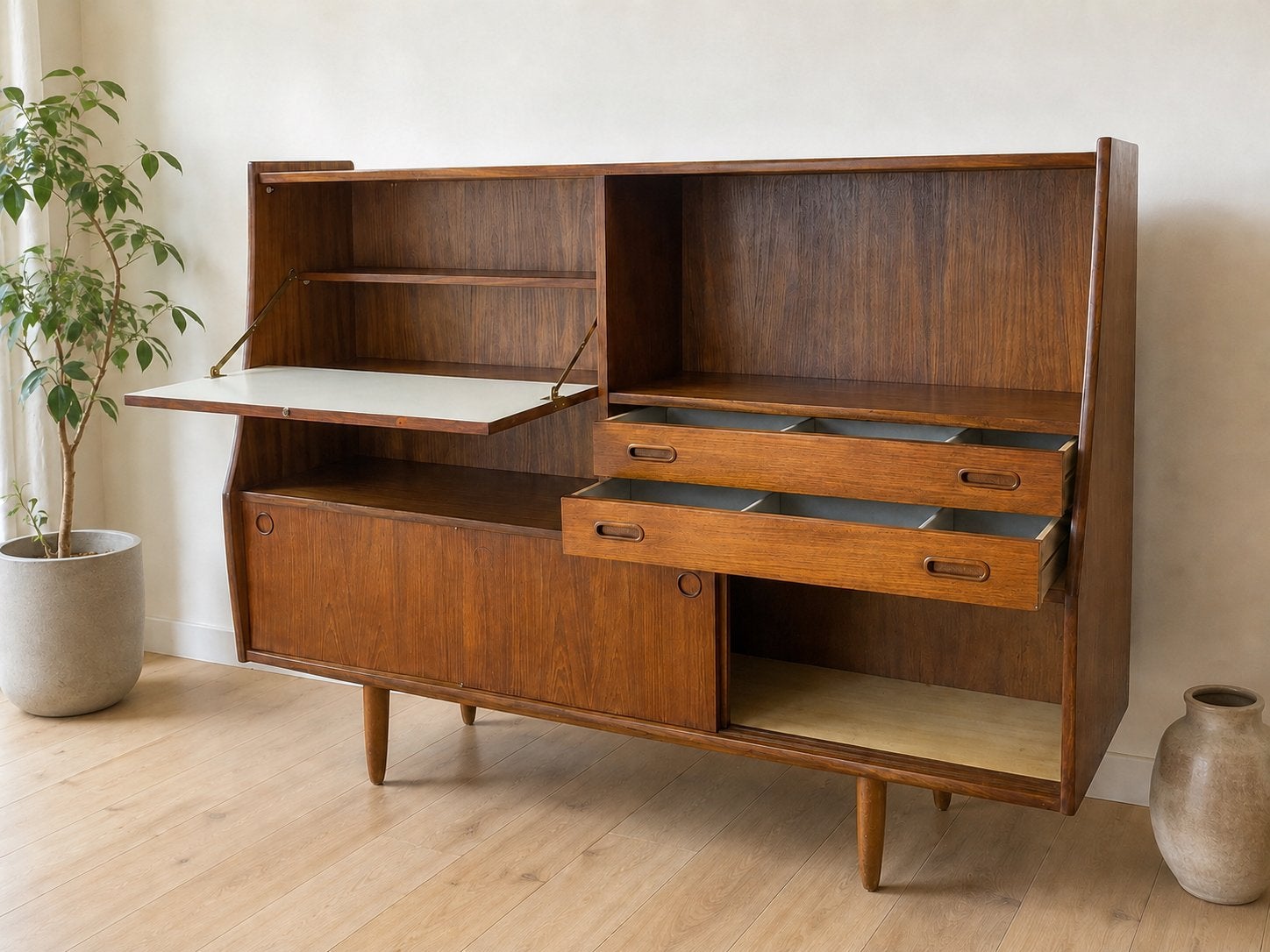 Vintage teak wandkast met secretaire – jaren 60/70, Huis en Inrichting, Ta, Ge, Ophalen of Verzenden, Zo goed als nieuw