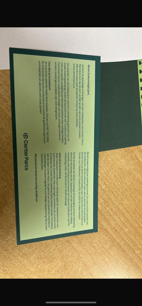 Center Parcs Voucher VIP Cottage 4p Midweek/Lang weekend, Drie personen of meer, Overige typen