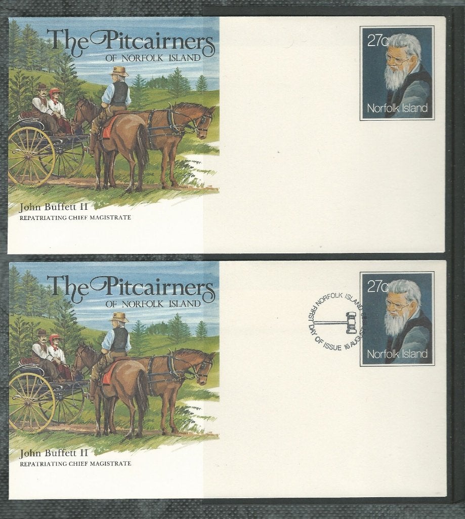 NORFOLK 1983 2x 27c. John Buffett II Pre-stamped Envelopes, Postzegels en Munten, Verzenden