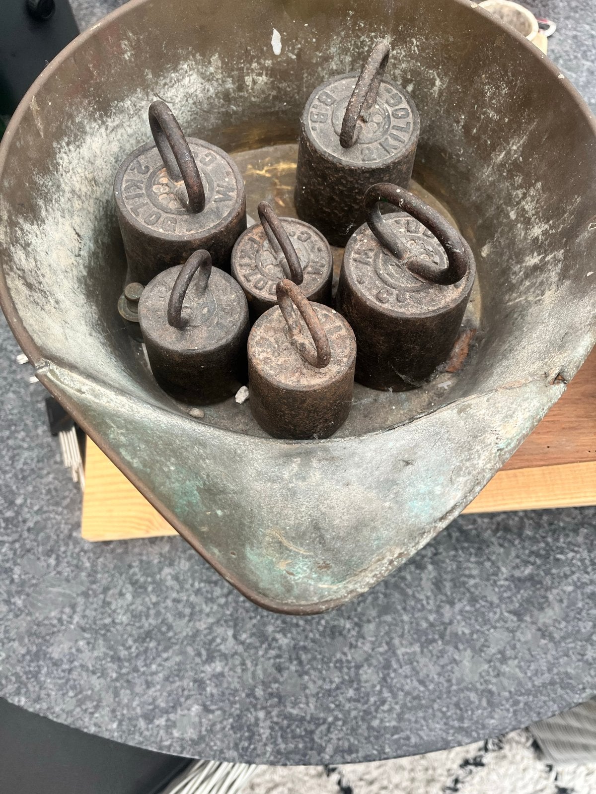 Antieke Weegschaal met Gewichten - 10 kg, Ophalen of Verzenden