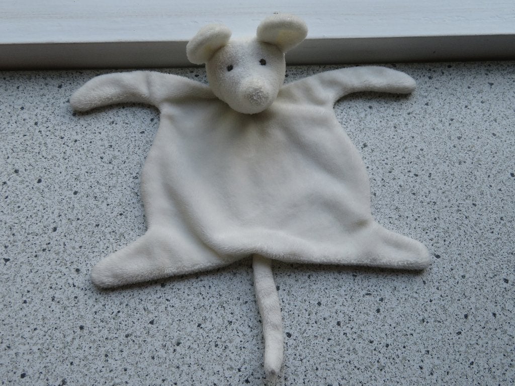 Knuffeldoek muis muisje merk Evora wit velours, Muis, Ophalen of Verzenden, Zo goed als nieuw, Wasbaar