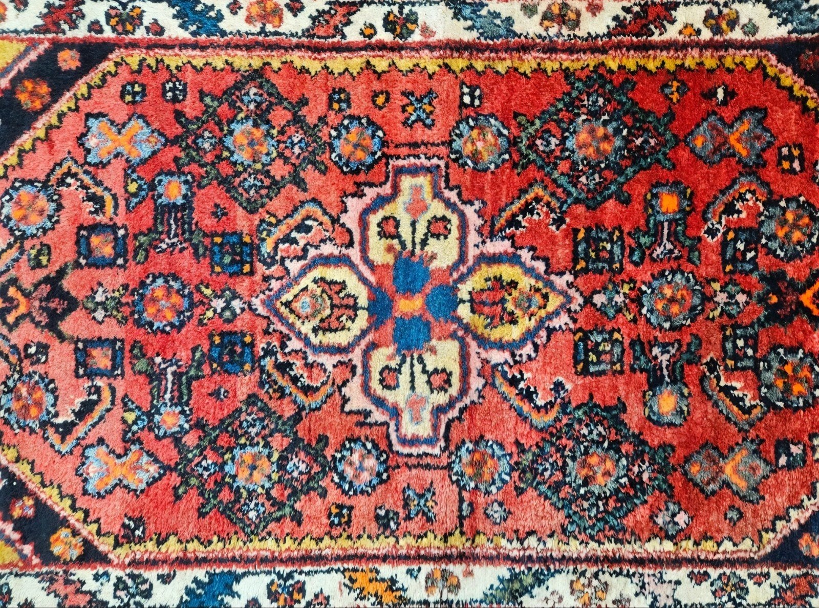 Handgeknoopt Perzisch wol Hamadan tapijt medallion 112x188cm, Hype pop up, Gebruikt, 100 tot 150 cm, Persian, Perzisch, vintage, oosters, hype