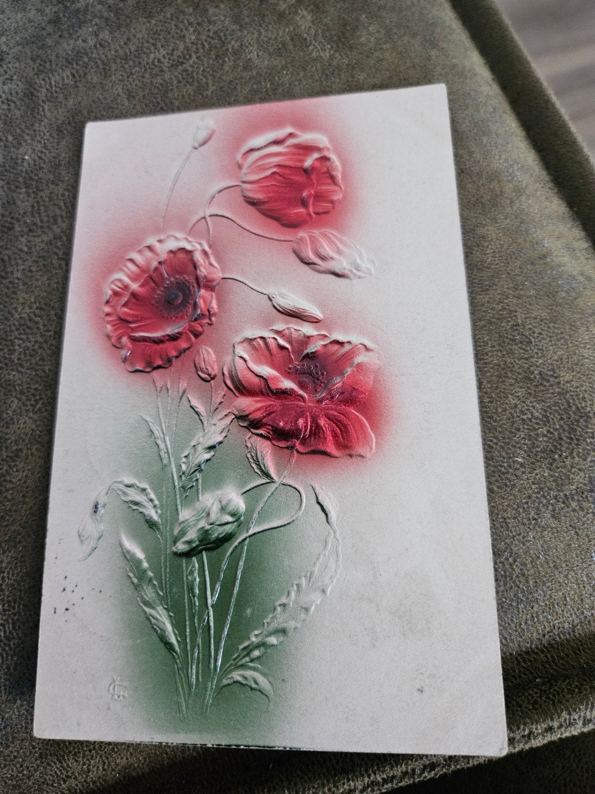 brocante Reliëf Klaprozen, Ophalen of Verzenden, Voor 1920, Gelopen, Frankrijk
