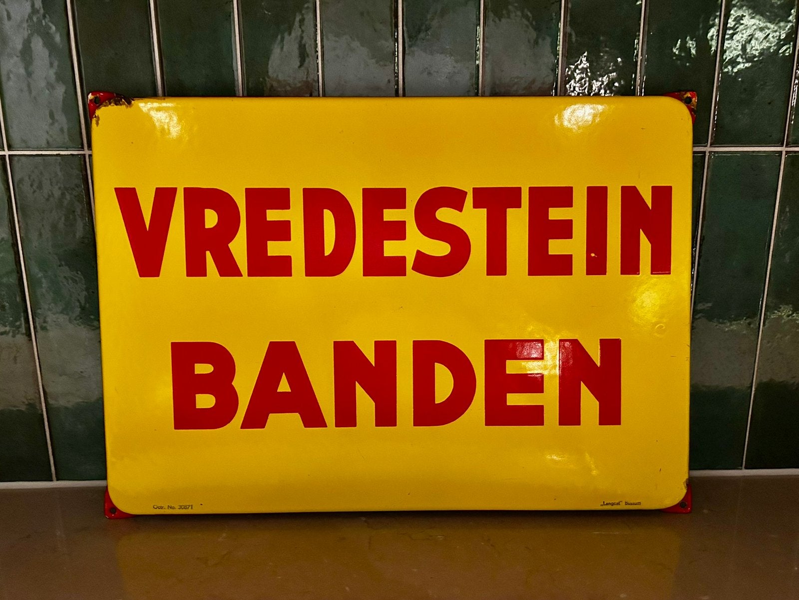 Mooi vredestein banden emaille reclamebordje Enschede, Ophalen, Gebruikt, Reclamebord