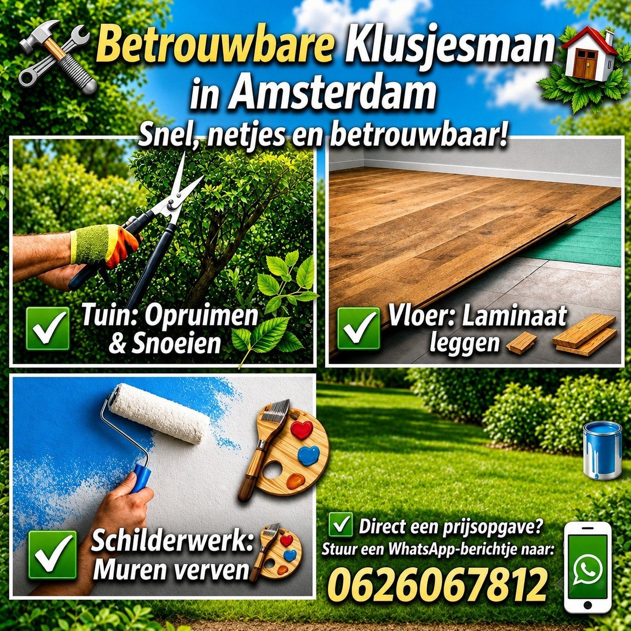 Klusjesman/ Handyman, Tuin en Terras, Ophalen of Verzenden, 20 m² of meer