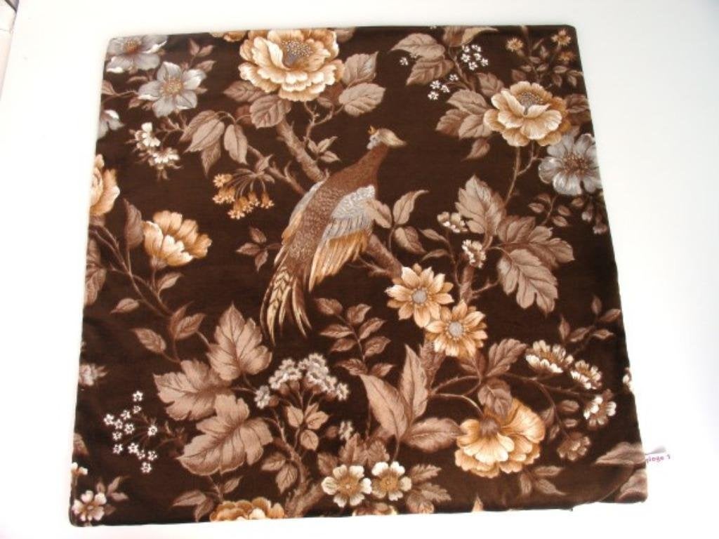 Velours kussen vintage vogel 60 x 60 cm., Bruin, Vierkant, Nieuw, Ophalen of Verzenden
