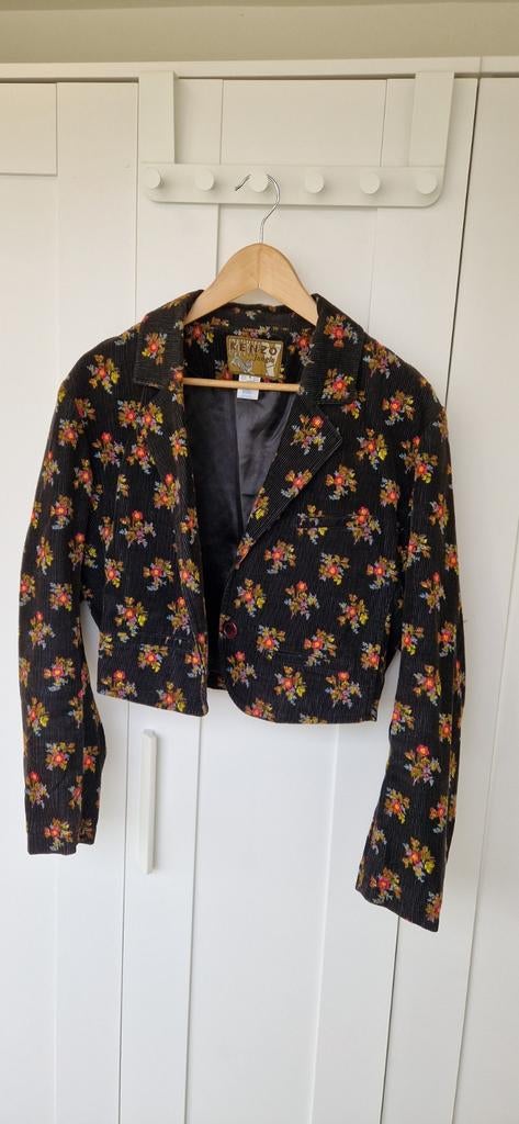 KENZO Jungle vintage corduroy blazer - bloemenprint, Maat 38/40 (M), Kenzo, Zwart, Ophalen of Verzenden