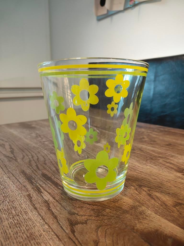 Vintage bloemenvaas met gele en groene boemen, Huis en Inrichting, Woonaccessoires | Vazen, Ophalen of Verzenden