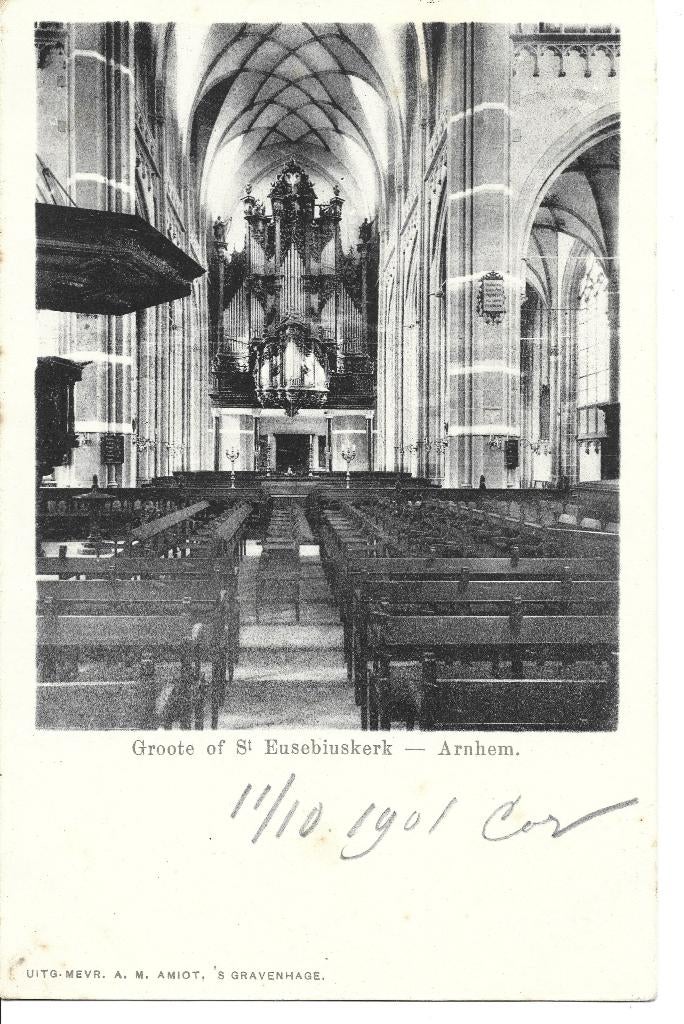 Arnhem Groote of Eusebius kerk interieur orgel, Verzamelen, Ophalen of Verzenden, Voor 1920, Ongelopen, Gelderland
