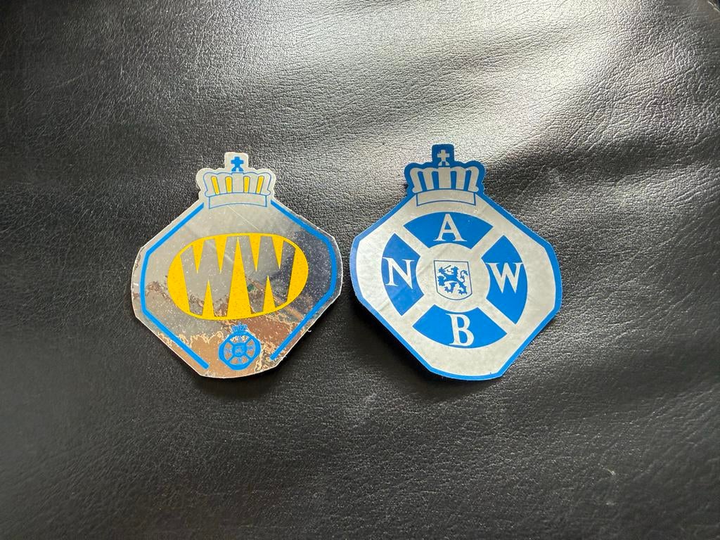 Vintage ANWB en WW stickers - set van 2, Ophalen of Verzenden, Gebruikt, Auto of Motor