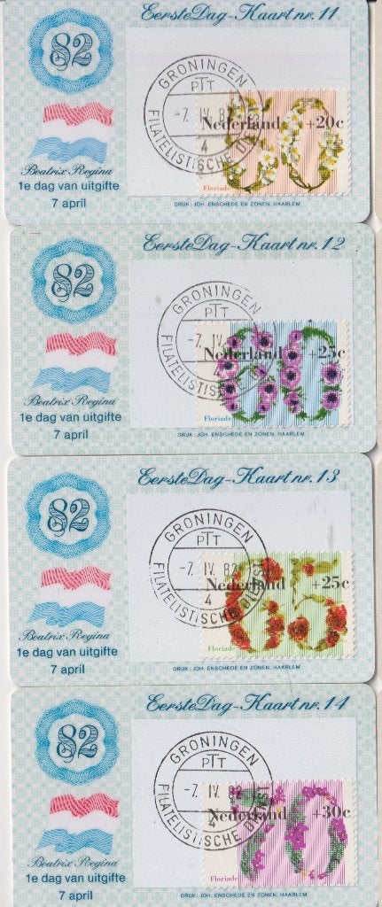 Nederland 1982 Eerste Dag-Kaarten Floriade bloemen, Verzenden, Gestempeld, Dier of Natuur