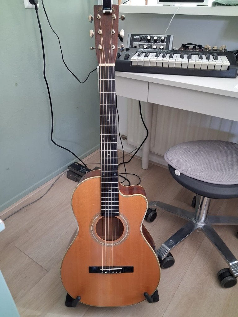 Recording King RPI-626-C, massief mahogany parlor 12th fret, Ophalen, Gebruikt, Overige typen, Met (piezo-)element