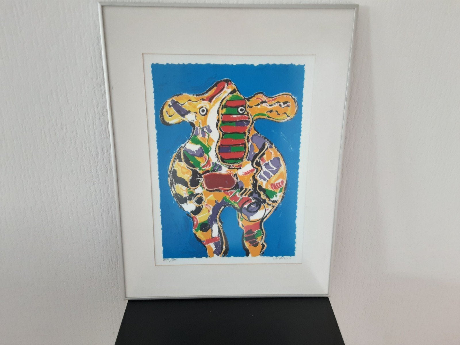 zeefdruk  in lijst van Peter Diem Bonte koeien, Ophalen