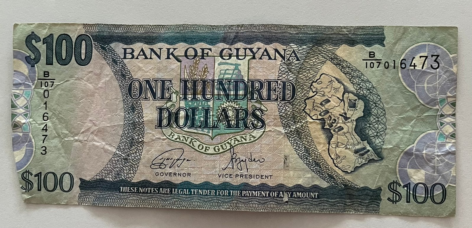 Guyana 100 Dollar gebruikte staat, Verzenden, Zuid-Amerika, Los biljet