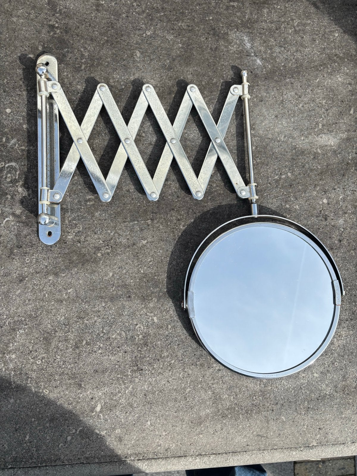 Uitschuifbare spiegel met harmonica arm, Ophalen, Minder dan 50 cm, Gebruikt, Rond