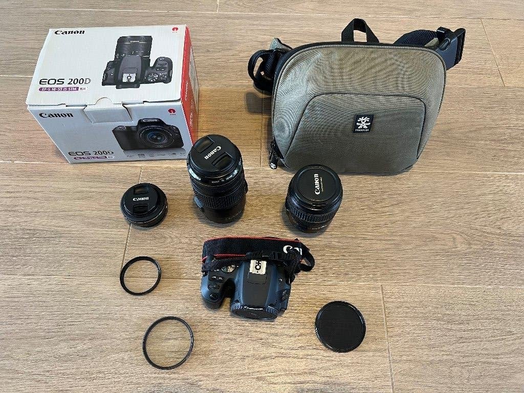 Canon EOS 200D spiegelreflexcamera met 3 lenzen + accesoires, Spiegelreflex, Canon, Ophalen of Verzenden, Zo goed als nieuw