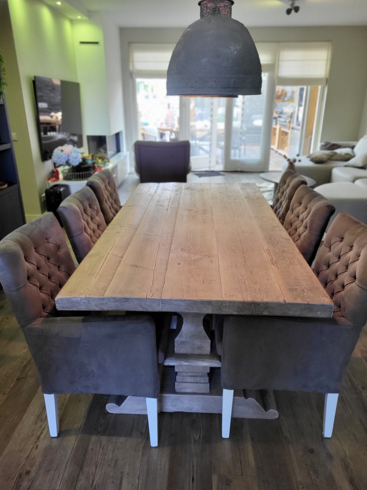 Eikenhouten kloostertafel 200x100 cm, Gebruikt, Eikenhout, 200 cm of meer, Vijf personen of meer