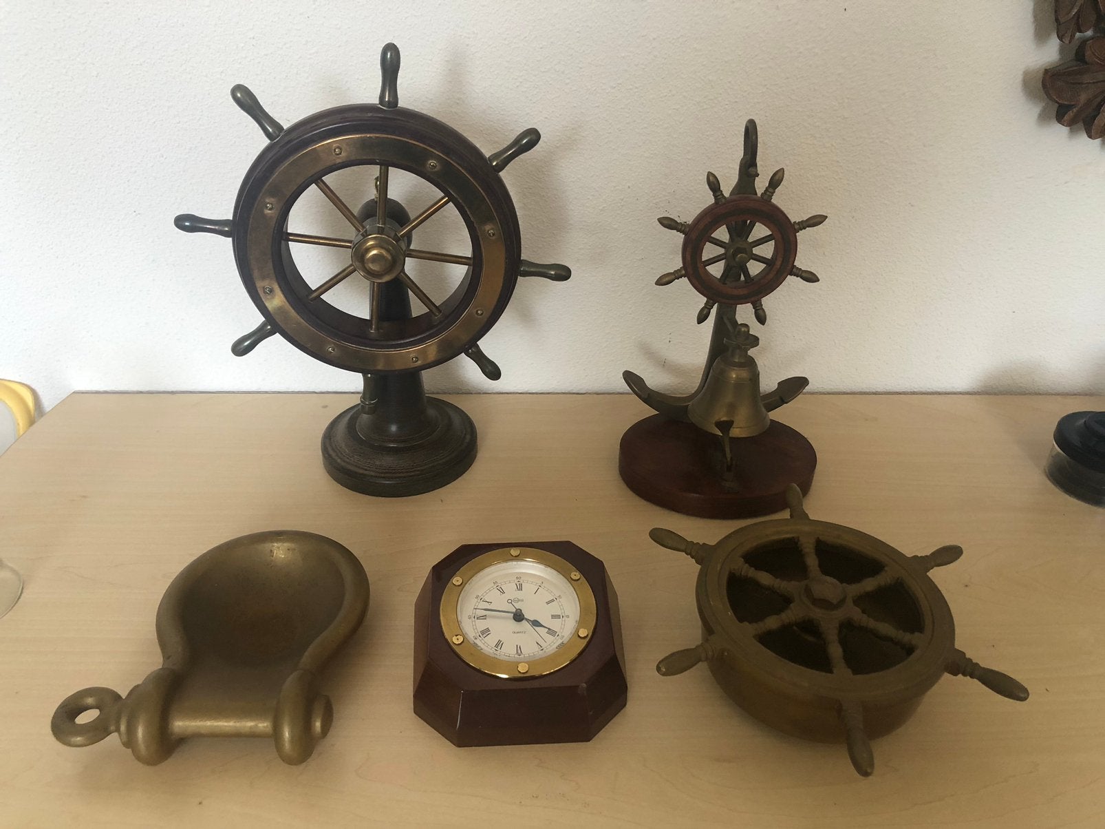 maritieme decoratiestukken messing hout zie info, Verzamelen, Ophalen of Verzenden, Gebruikt, Motorboot of Zeilboot, Schaalmodel