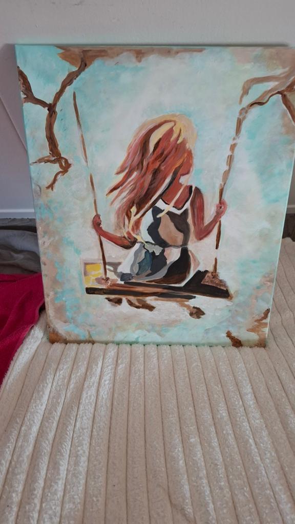Schilderij meisje op schommel, Ophalen of Verzenden