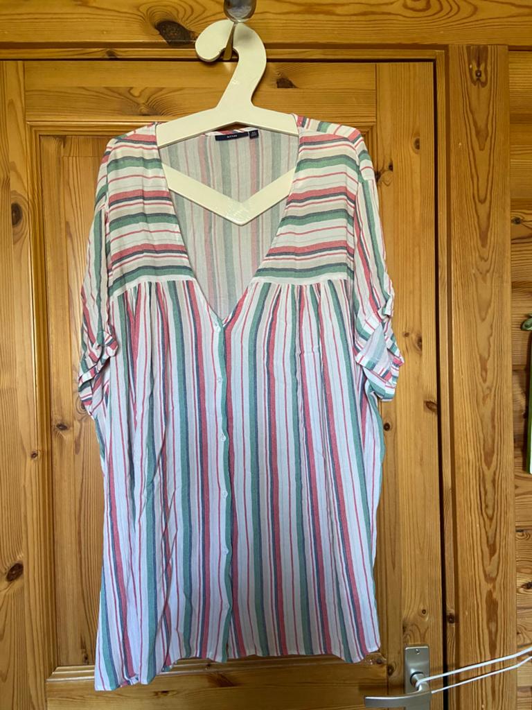 Blouse gestreept 58/60 4XL Kaiba oto 79 lengte 77, Kleding | Dames, Ophalen of Verzenden, Zo goed als nieuw, Wit, Blouse of Tuniek