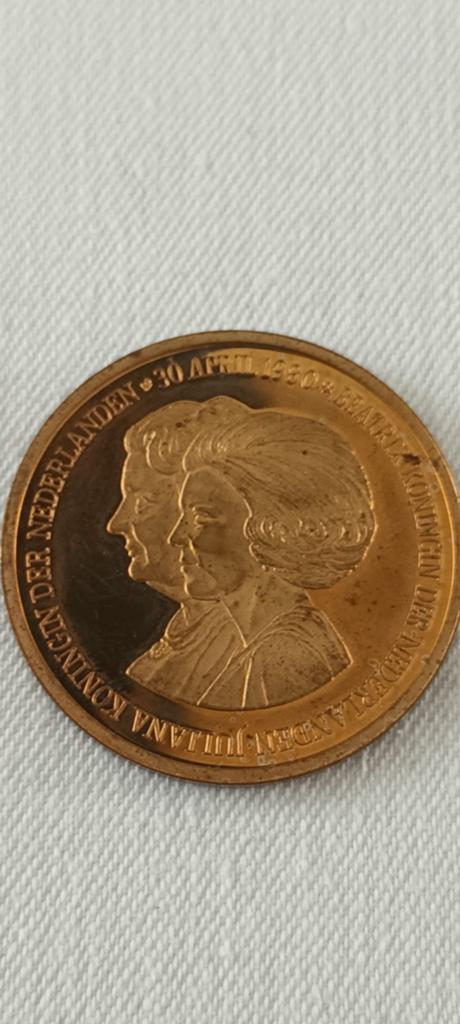 Bronzen Herdenkingsmunt Inhuldiging Beatrix 1980, Ophalen of Verzenden, Koningin Beatrix, Overige waardes, Losse munt