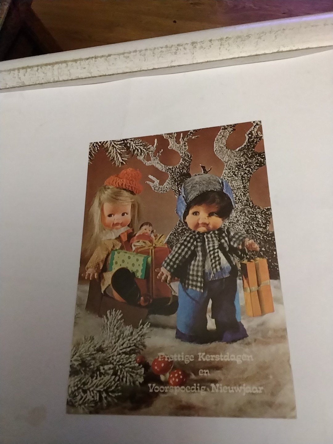 Vintage Kerstkaart met poppen -, Ophalen of Verzenden