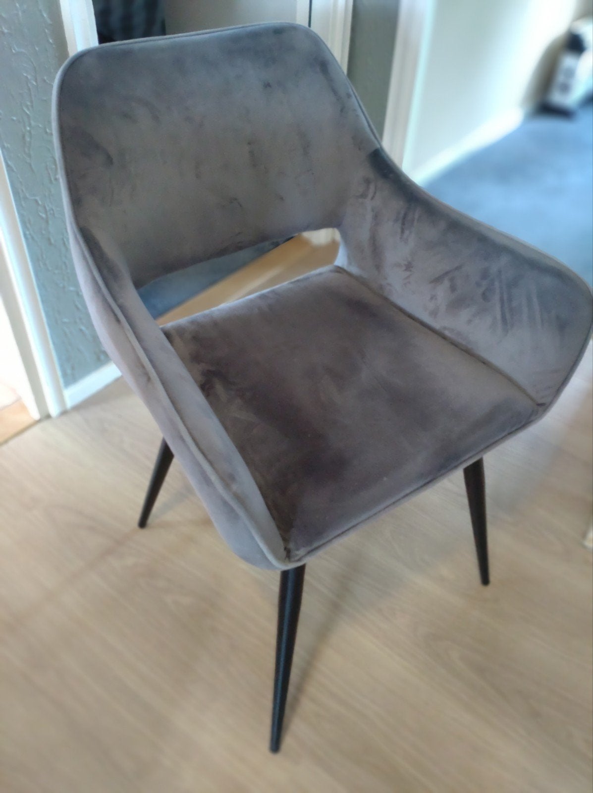 Set van 4 eetkamerstoelen, grijs stof, Ophalen, Modern, Comfortabel, Gebruikt, Vier