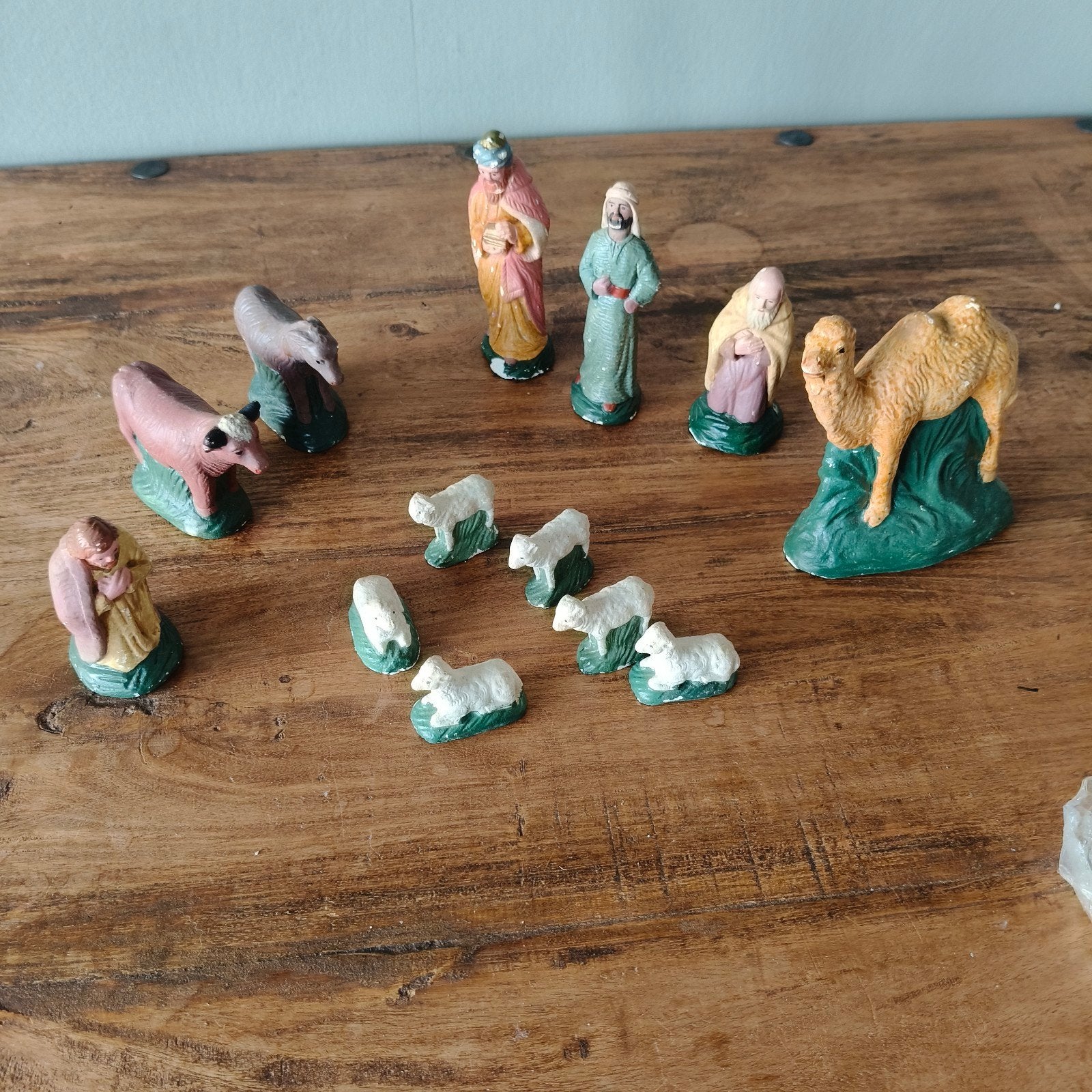 oude Kerststal Beeldjes Set - 12 Stuks, Ophalen of Verzenden, Gebruikt