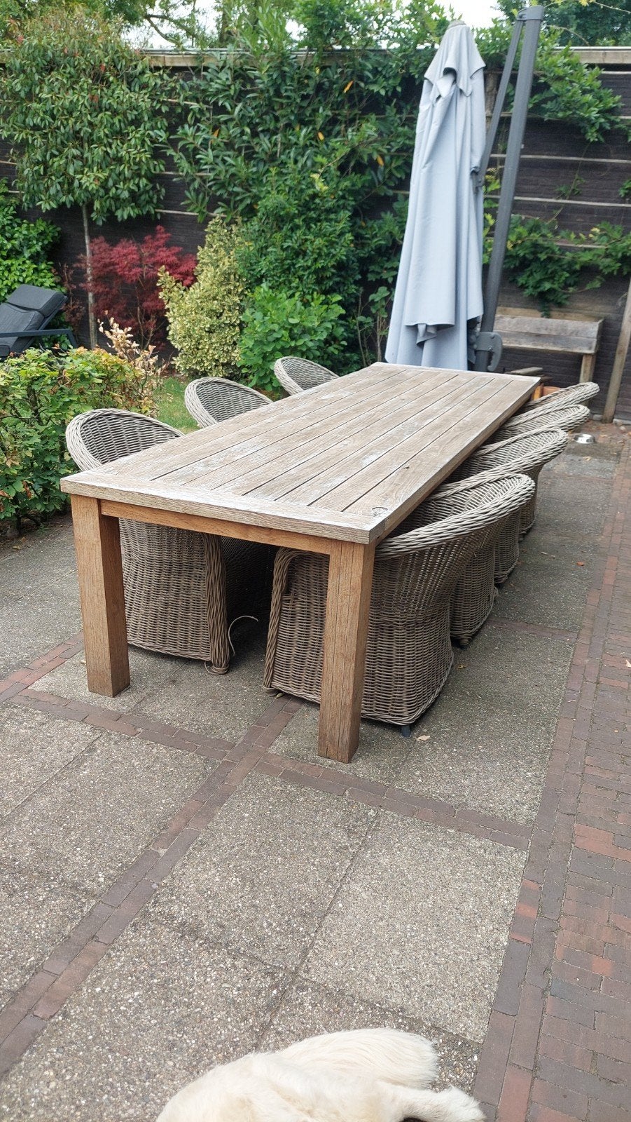 Teakhouten tuintafel 300x100cm - Poten demontabel, Tuin en Terras, Ophalen, Gebruikt, Rechthoekig, Teakhout