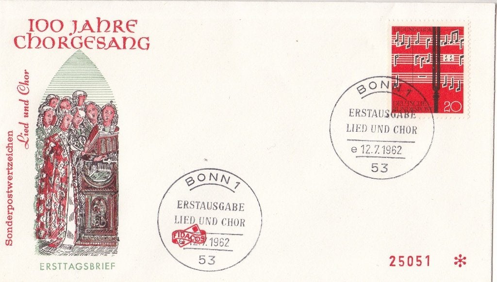 FDC 12-7-1962 - Lied und Chor - M380, Verzenden, Onbeschreven, Europa