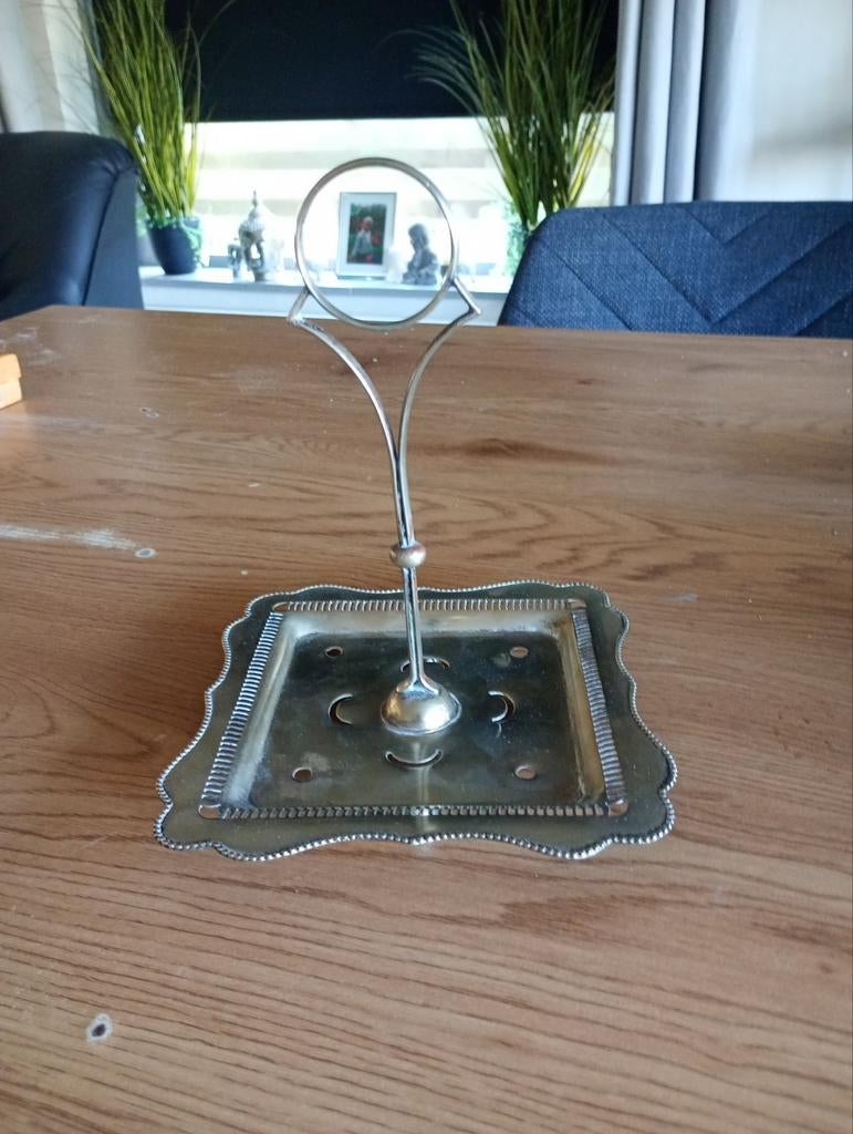 Antieke zilverkleurige schaal met handvat, Antiek en Kunst, Ophalen of Verzenden