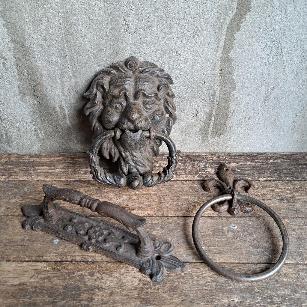 Gietijzeren deurklopper leeuw deurgreep handdoekring *Etage3, Gebruikt, ., Ophalen of Verzenden, .