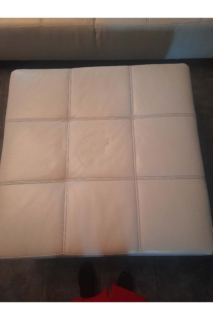 Lederen Salontafel / Poef grijs, Ophalen, Vierkant, Leer, 75 tot 100 cm
