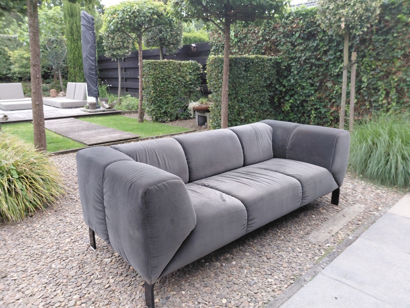 Twee Rolf Benz banken model 323, zwart velours, Gebruikt, Overige maten, 75 tot 100 cm, Stof
