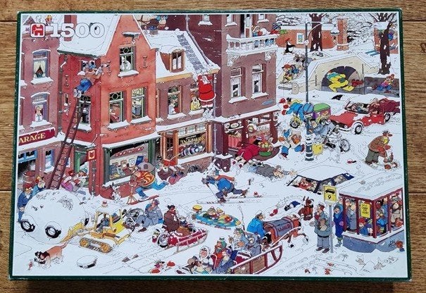 Jan van Haasteren Sneeuwpret Puzzel 1500 stukjes, Hobby en Vrije tijd, Denksport en Puzzels, Zo goed als nieuw, Legpuzzel, 500 t/m 1500 stukjes