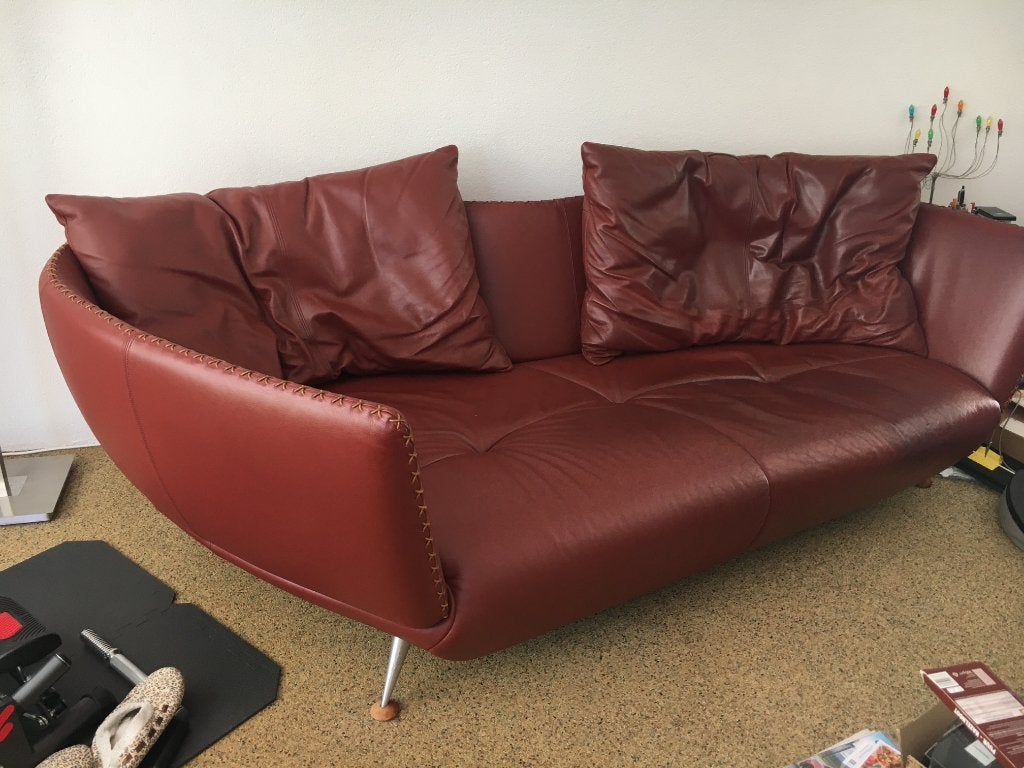 BANKSTEL DE SEDE DS-102 BANK ROOD BRUIN LEER DESIGN SOFA, Ophalen, Loungebank met diep en normaal zitdeel, Gebruikt, Driepersoons