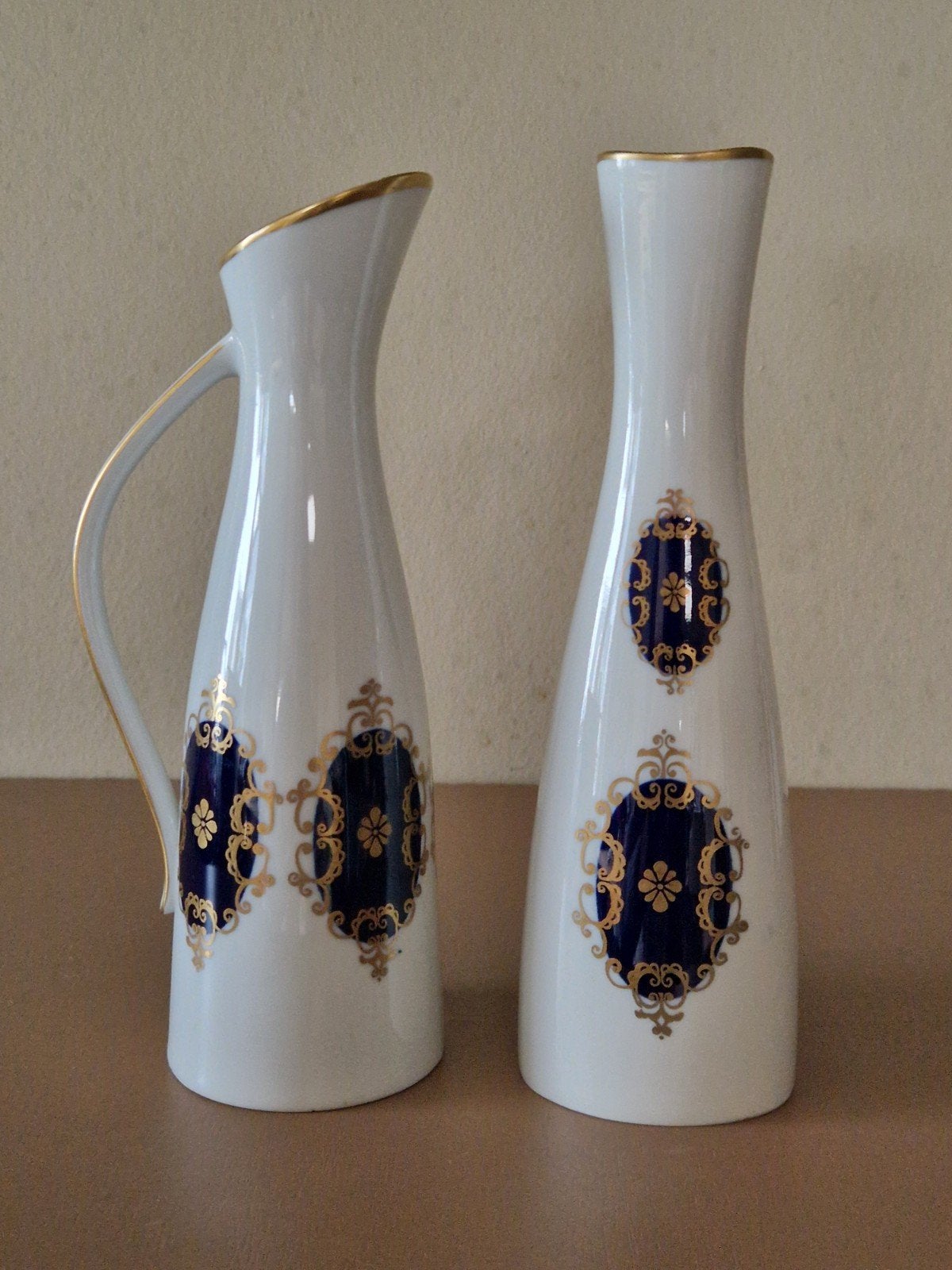 Vintage Kobalt porseleinen vazen set - Made in GDR, Ophalen of Verzenden