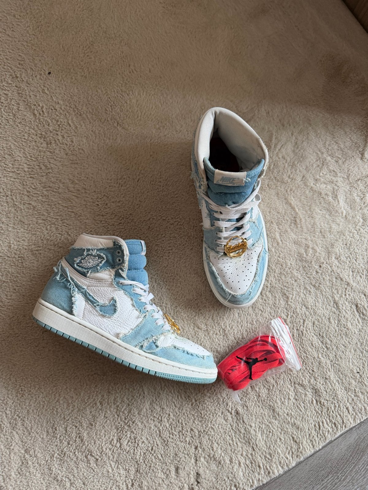 Nike Air Jordan 1 High OG Denim Maat 39 + extra veters, Verzenden, Gedragen, Blauw, Sneakers of Gympen